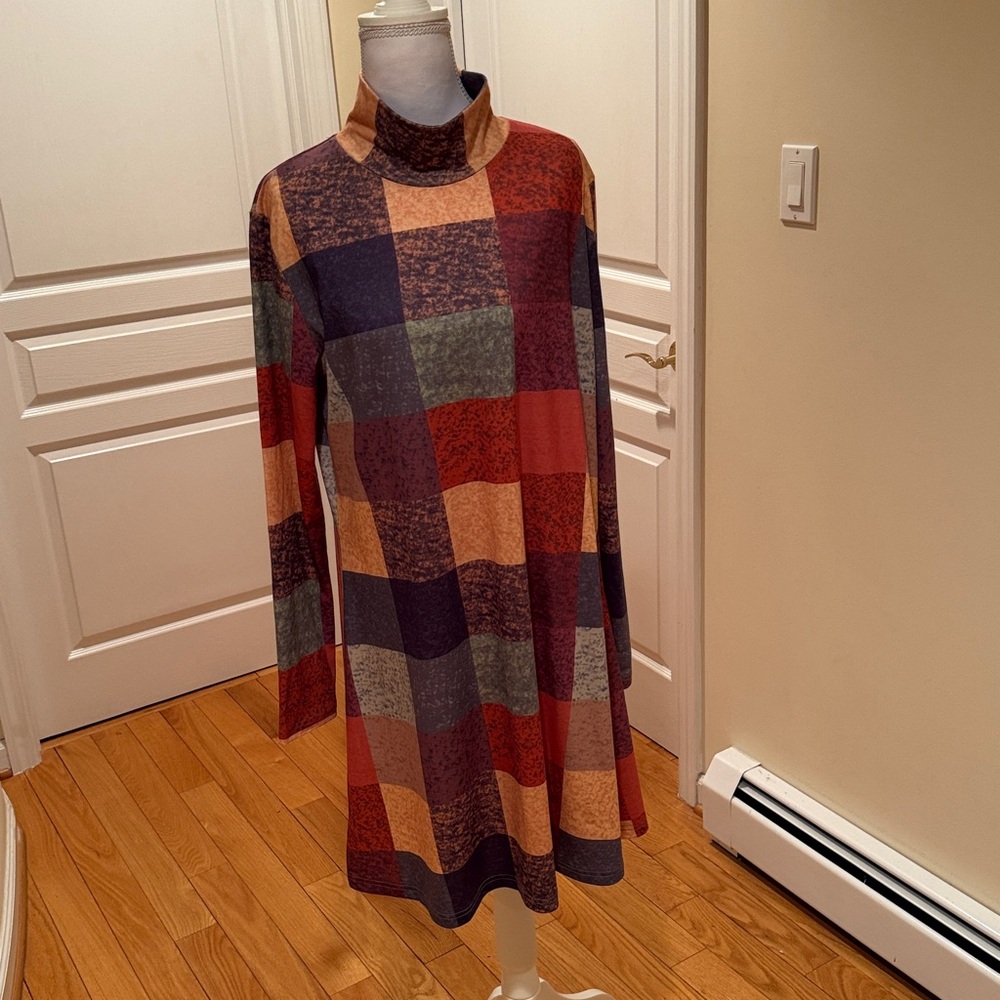 Turtleneck Long Sleeve Patchwork Swing Dress - Mu… - image 7